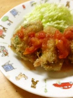 ピーマンの肉詰めフライのトマトソースかけ-レシピのメイン写真