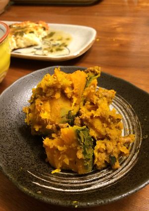 簡単速攻一品。かぼちゃのカレーそぼろあえ-レシピのメイン写真
