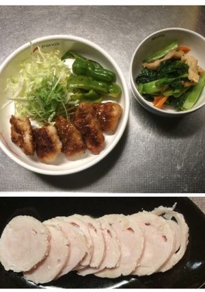 鶏胸肉で３品、梅ソテー、鳥ハム、皮炒め-レシピのメイン写真