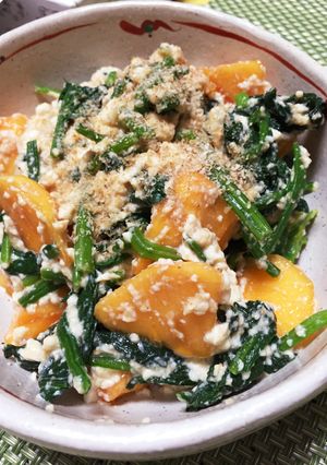 柿とほうれん草の白和え、小料理屋風-レシピのメイン写真