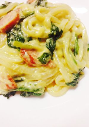 簡単ランチ♡うどんで濃厚カルボナーラ-レシピのメイン写真