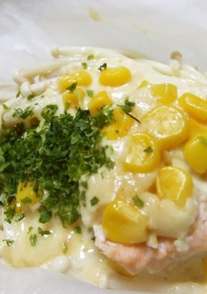 鮭☆コーン☆えのきだけ☆味噌マヨ蒸し～♪-レシピのメイン写真