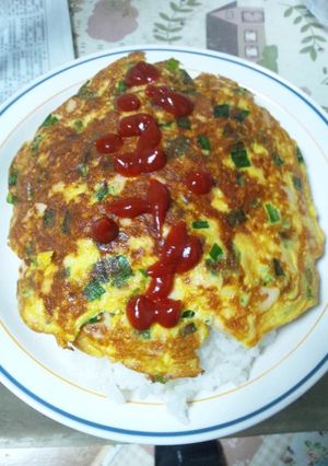 ４月２日晩飯【ニラ玉オムライス】-レシピのメイン写真