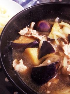 ナスと豚肉の簡単つけうどん-レシピのメイン写真