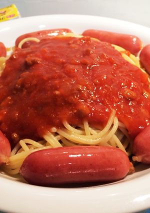 ミートソースパスタ ソーセージ添え-レシピのメイン写真