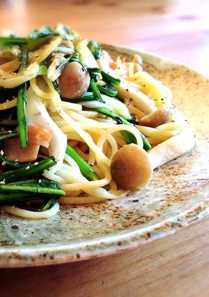 簡単☆春菊ときのこのレモンバターパスタ-レシピのメイン写真