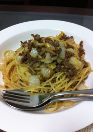 白菜とひき肉の辛味オイルパスタ-レシピのメイン写真