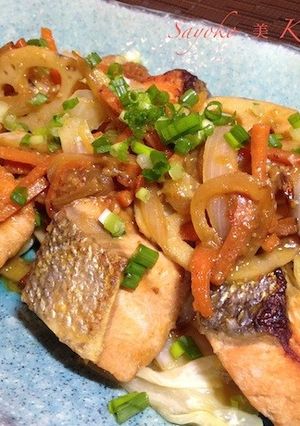 蓮根と鮭のピリ辛ちゃんちゃん焼き-レシピのメイン写真