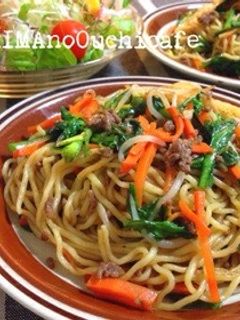 春菊と牛そぼろのオイスター焼きそば-レシピのメイン写真