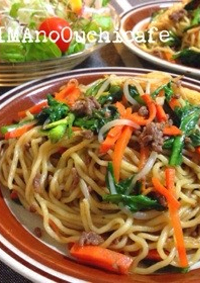 春菊と牛そぼろのオイスター焼きそば-レシピのメイン写真
