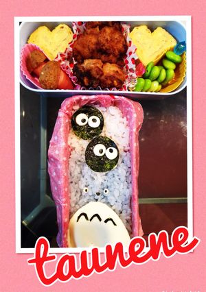 手抜き中トトロ&まっくろくろすけキャラ弁-レシピのメイン写真