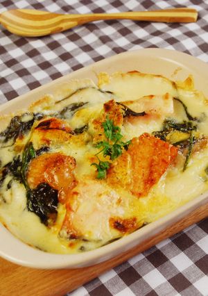 魚焼きグリルで☆鮭とほうれん草のグラタン-レシピのメイン写真