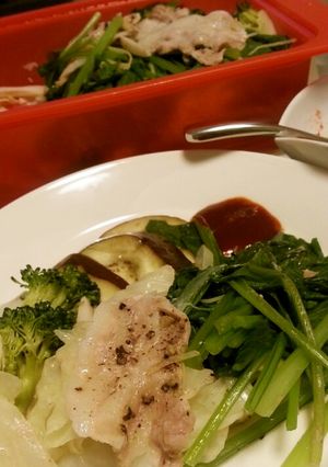 豚バラとたっぷり野菜のレンジ蒸し♪-レシピのメイン写真