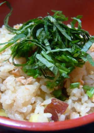 秋の味覚満載！鮭・さつま芋の炊き込みご飯-レシピのメイン写真