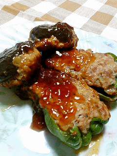時短☆甘酢ソースの椎茸★ピーマンの肉詰-レシピのメイン写真