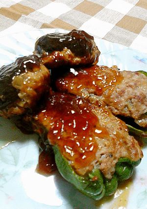 時短☆甘酢ソースの椎茸★ピーマンの肉詰-レシピのメイン写真