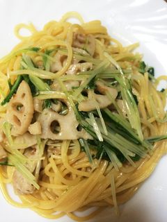 れんこん*水菜ペペロンチーノ-レシピのメイン写真