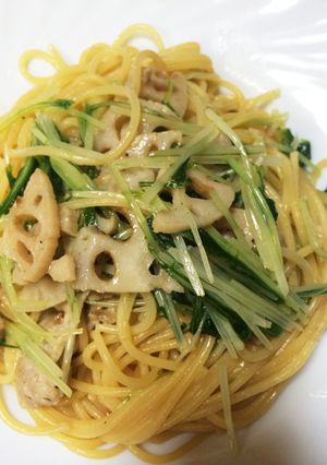 れんこん＊水菜ペペロンチーノ-レシピのメイン写真
