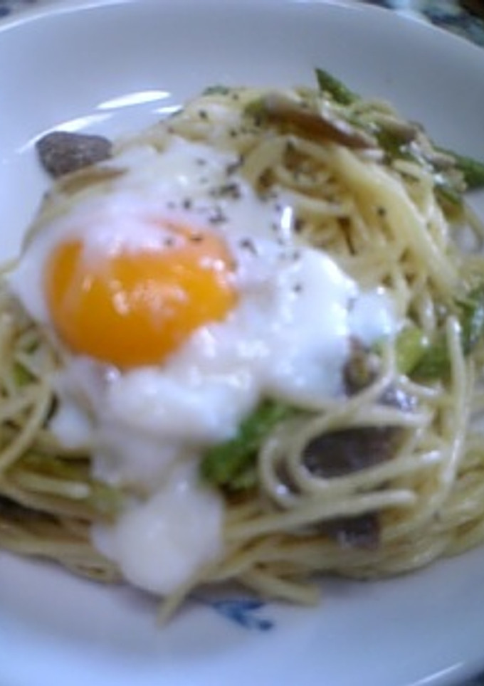 半熟卵と季節のマヨ★パスタ-レシピのメイン写真