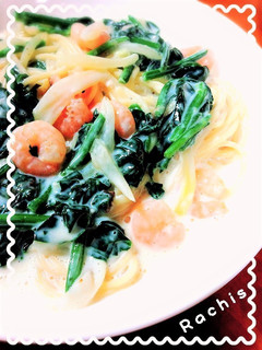 えびとほうれん草のクリームパスタ♪-レシピのメイン写真