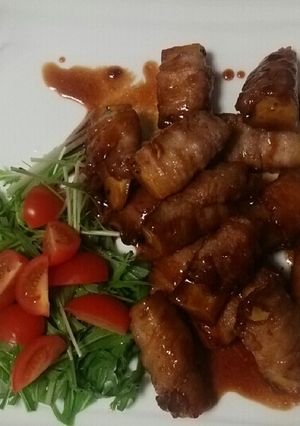 サツマイモの豚バラ肉巻き甘酢あんかけ-レシピのメイン写真