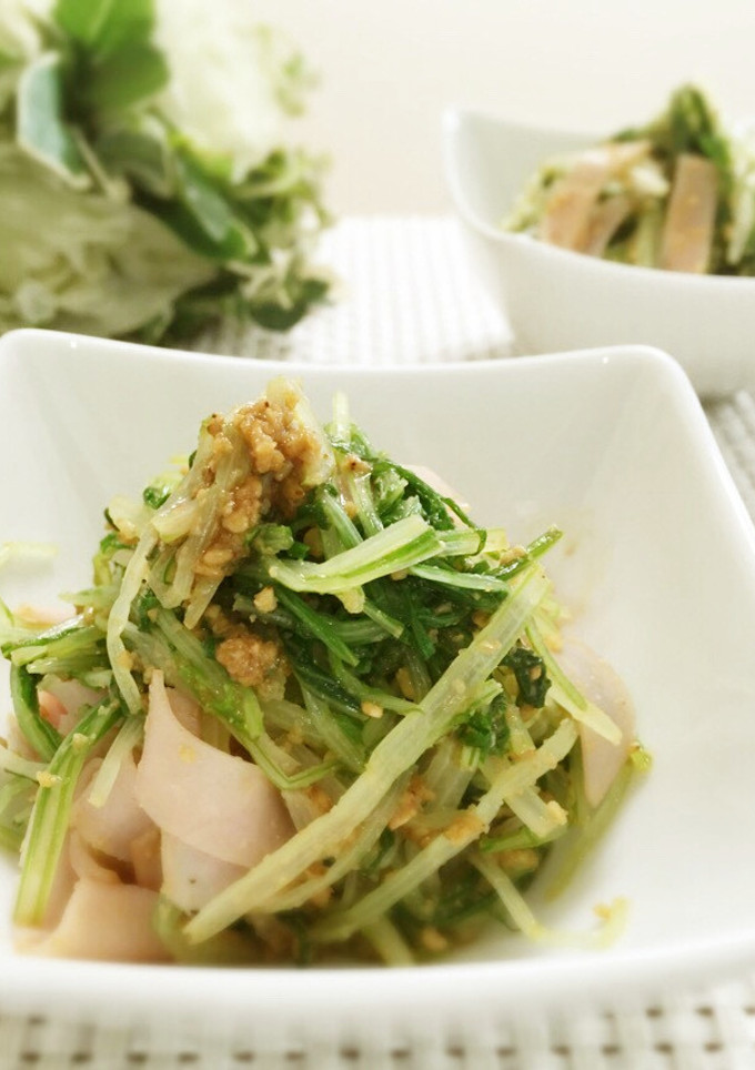 お弁当にも♪簡単♪水菜とハムの胡麻和え⭐-レシピのメイン写真