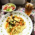 ゴーヤときのこのクリームパスタ