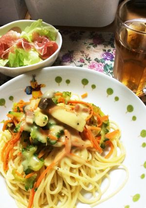 ゴーヤときのこのクリームパスタ-レシピのメイン写真