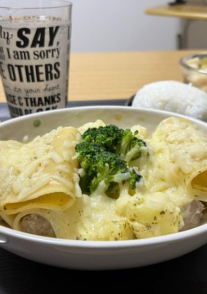 パッケリの肉詰めにチーズをかけて-レシピのメイン写真