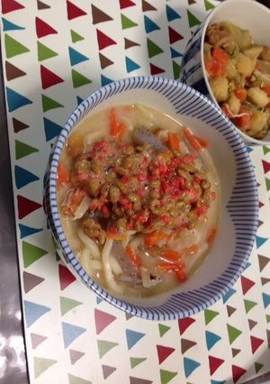 納豆乗せ！粕汁うどん-レシピのメイン写真