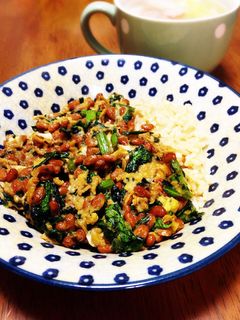 春菊と納豆の甘辛卵とじ-レシピのメイン写真