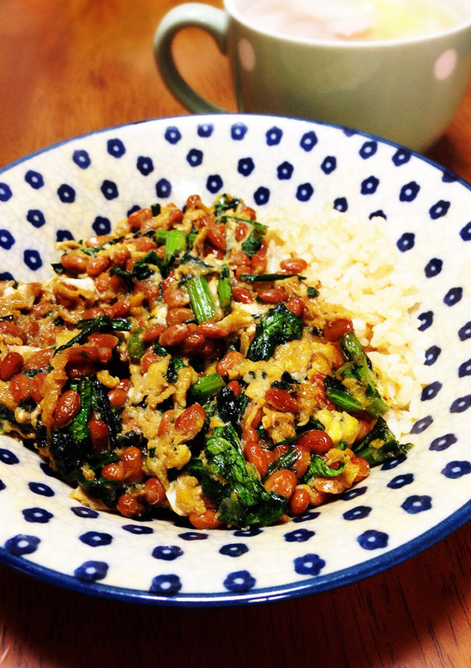 春菊と納豆の甘辛卵とじ-レシピのメイン写真
