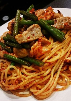 止まらない!! 豚ｷﾑﾁﾊﾟｽﾀ☺-レシピのメイン写真
