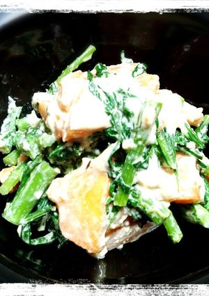 春菊と柿のマヨ入り白和え-レシピのメイン写真