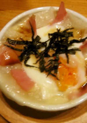 刻み海苔のせて❤ハムエッグ餅ココット-レシピのメイン写真