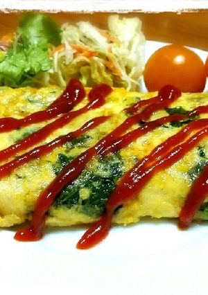 手抜き料理☆チーズ入りほうれん草オムレツ-レシピのメイン写真