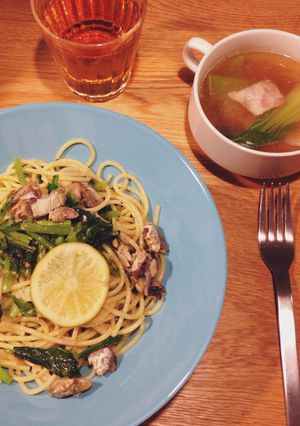 かぶの葉とオイルサーディンのパスタ-レシピのメイン写真