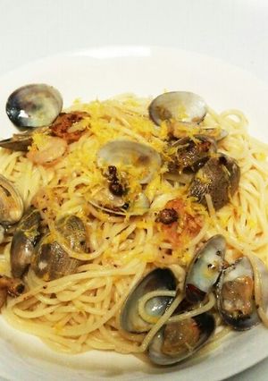 ﾚﾓﾝ風味☆ｱｻﾘとｴﾋﾞのﾊﾟｽﾀ-レシピのメイン写真