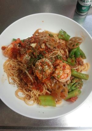 海老と蓮根のトマトパスタ-レシピのメイン写真