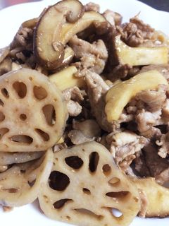 蓮根と茸と豚肉炒め-レシピのメイン写真
