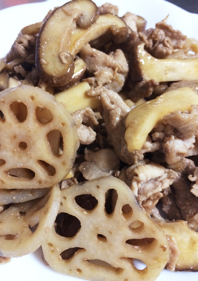 蓮根と茸と豚肉炒め-レシピのメイン写真