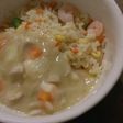 クリームシチューかけエビピラフ♪