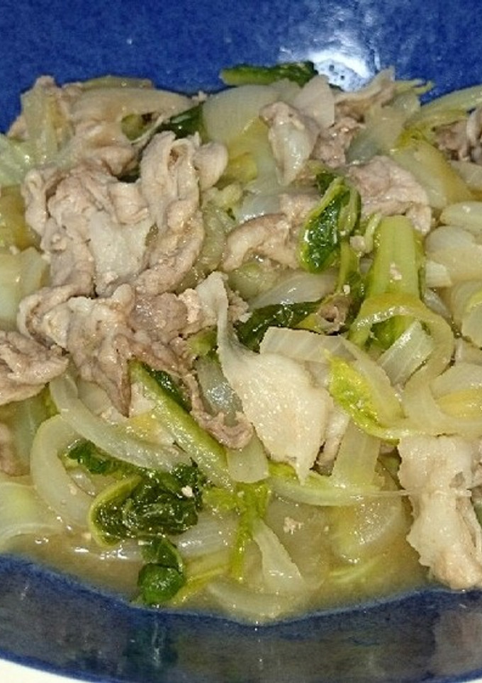 レンジで簡単!豚肉玉ねぎ白菜の野菜炒め風-レシピのメイン写真