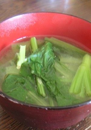ベランダ菜園の採り立て小松菜で味噌汁-レシピのメイン写真