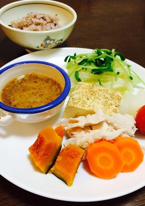 味噌ドレで〜焼豆腐・ササミの温野菜サラダ-レシピのメイン写真