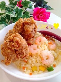 我が家自慢の♡唐揚げのっけエビピラフ-レシピのメイン写真