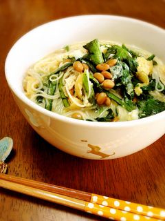 春菊と納豆の卵とじにゅうめん-レシピのメイン写真