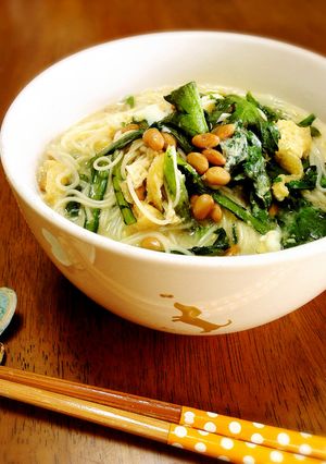 春菊と納豆の卵とじにゅうめん-レシピのメイン写真
