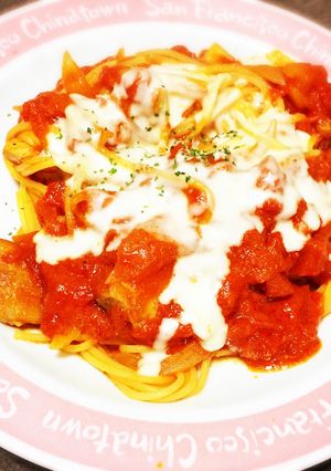 チキンのチーズフォンデュがけパスタ-レシピのメイン写真