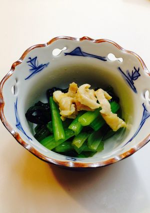 小松菜と鶏皮の辛子醤油和え-レシピのメイン写真